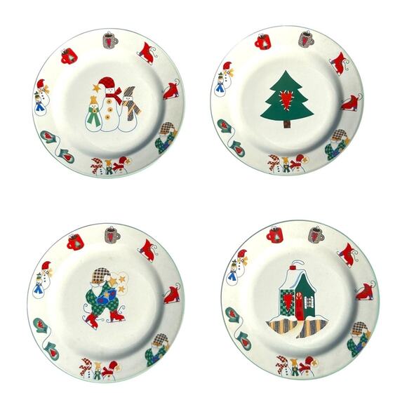 4 Vintage Salad Plates Welcome Winter Christmas Holiday Table By Ro Gregg - Picture 3 of 10